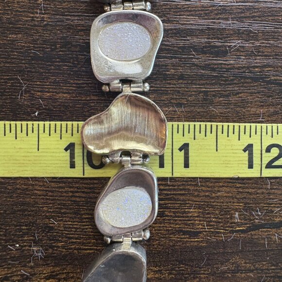 VTG Two Tone Sterling Silver 925 Slab Druzy Abstract Chain Bracelet 7.5" Length - Picture 13 of 16